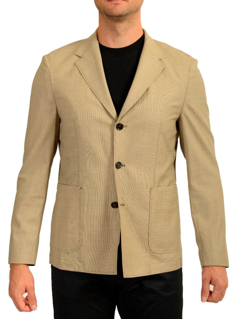 Hugo Boss Men's "L-Heston-2in1-243" Plaid Beige 100% Wool Blazer US 38R IT 48R